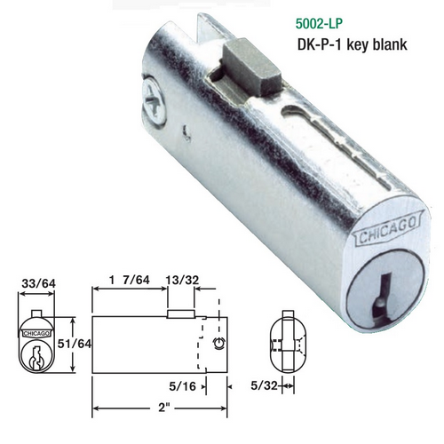 Chicago C5002LP File Cabinet Lock - 2" Square Bolt Keyed Alike to 1X20 - CL C5002LP-1X20