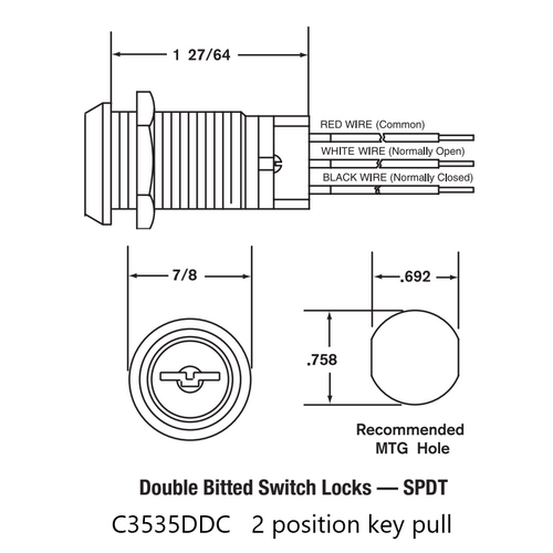 Chicago Single Pole Double Throw Switch Lock 2 Position Key Pull - Double Bitted Key - Keyed alike to 2001 - CL C3535DDC-2001